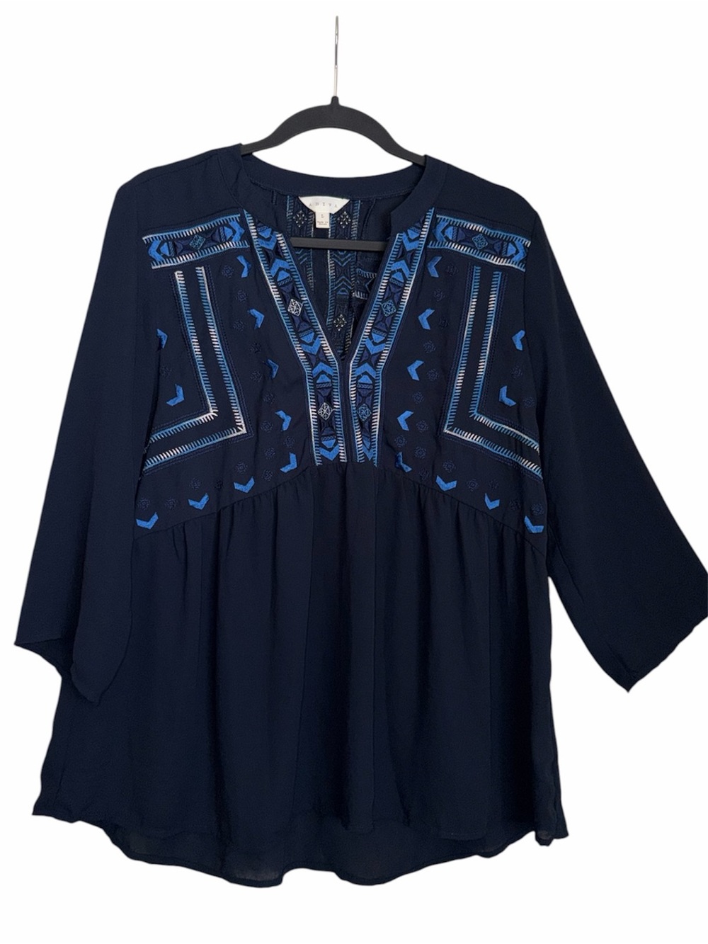 Adiva Embroidered Navy Blue Women’s Peasant Top